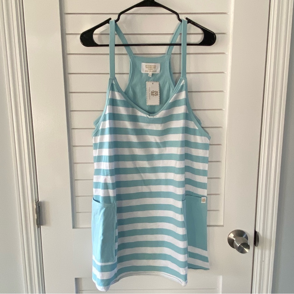 Simply Southern Tara Dress Romper Striped Ice Blue and White New with Tags